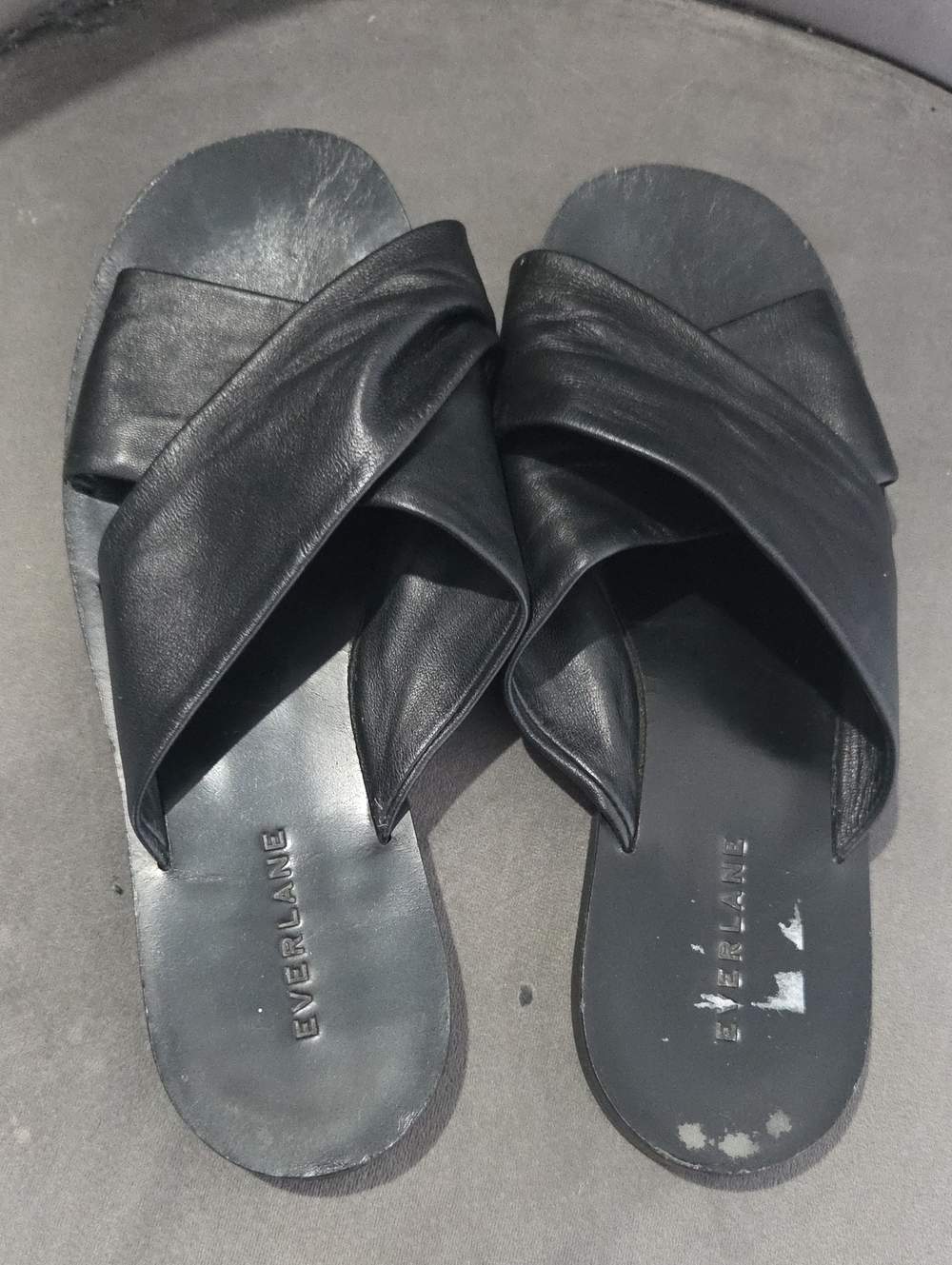 Everlane Black Leather Crossed-Strap Slide Sandals - Women's
